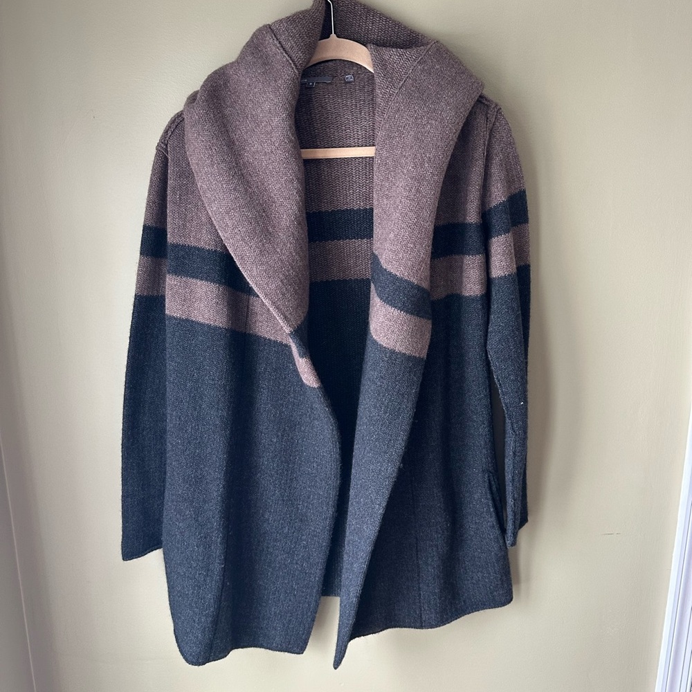 Vince Cozy Two-Tone Open Front Sweater